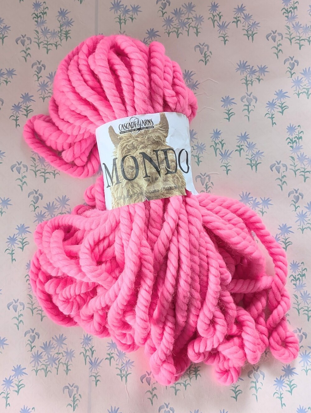 Cascade Mondo Super Bulky Yarn NEW Extra Pink Alpaca Wool 58 yards Bright Neon